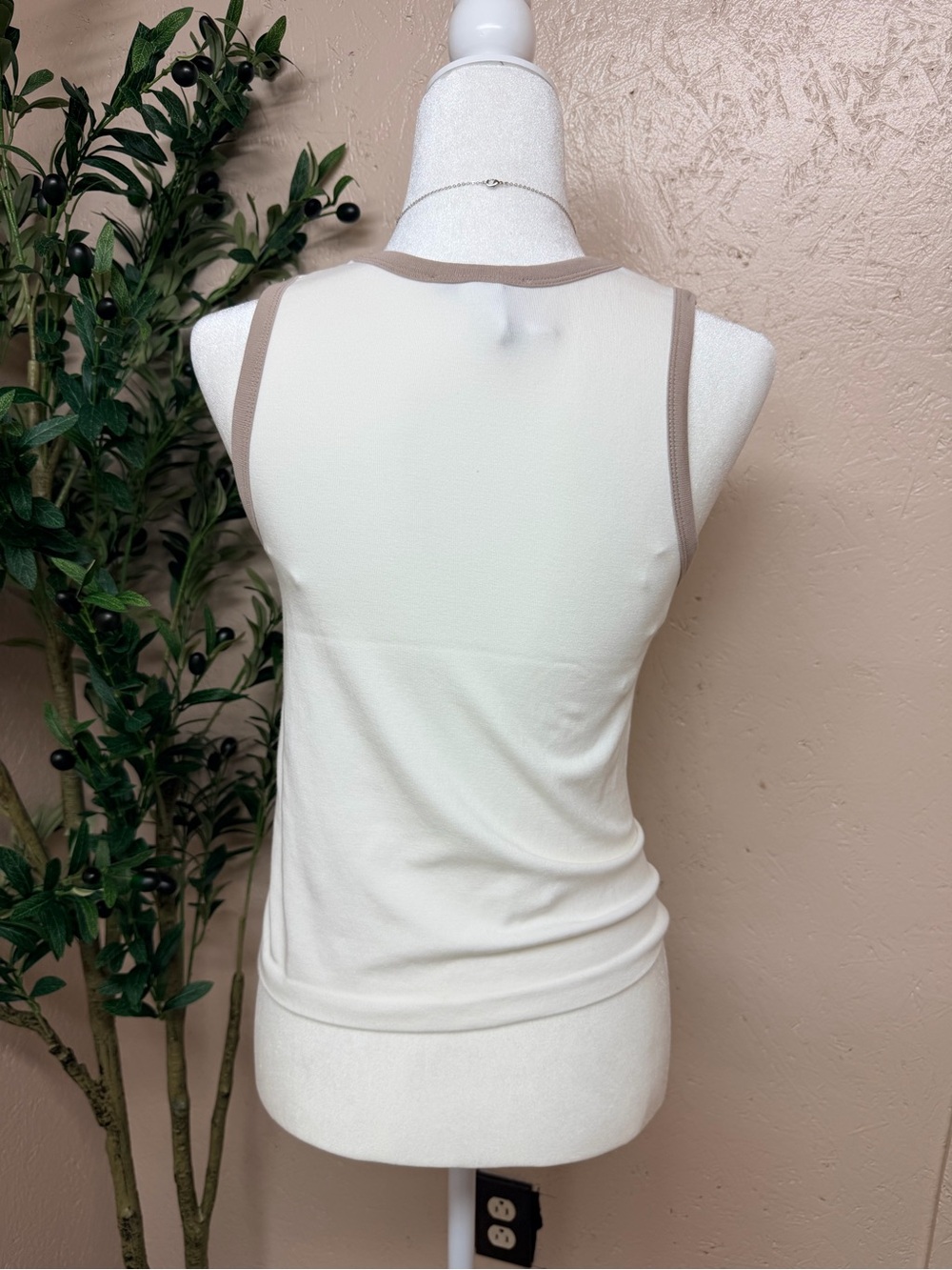 Sincerely Jules Cream Tank with Taupe Trim - Picture 2 of 3